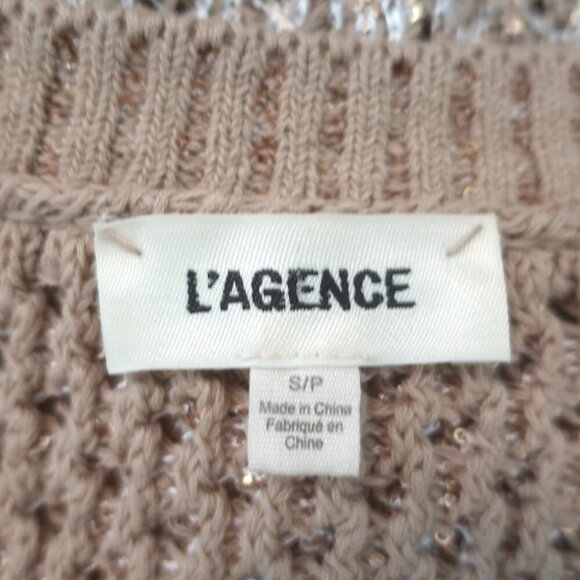L'Agence Blanca Sequin Cardigan Beige/Gold Crochet Knit Size Small - Picture 6 of 9